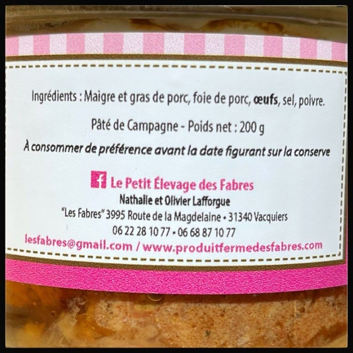 PATE DE CAMPAGNE  BOCAL 180GR